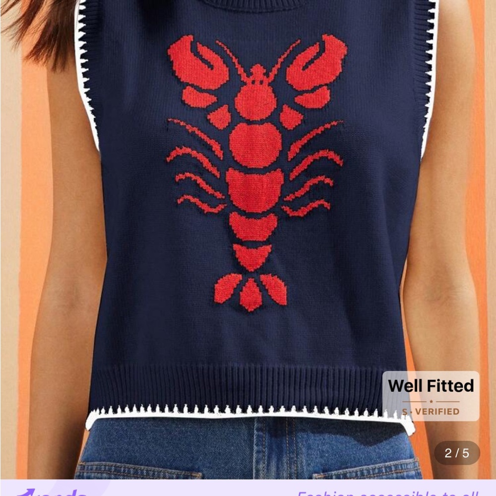 WESTFADE Round Neck Multi Stitch Lobster Intarsia Sweater Vest - Picture 3 of 6